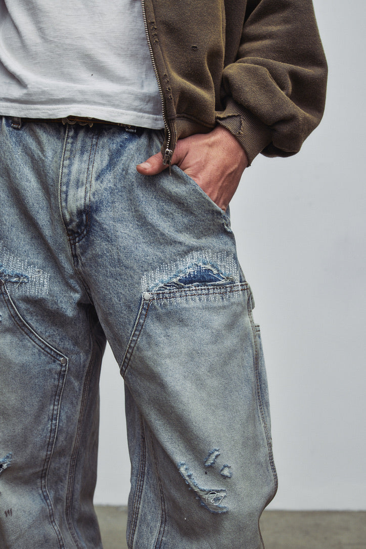 HENCH, double knees (light wash)