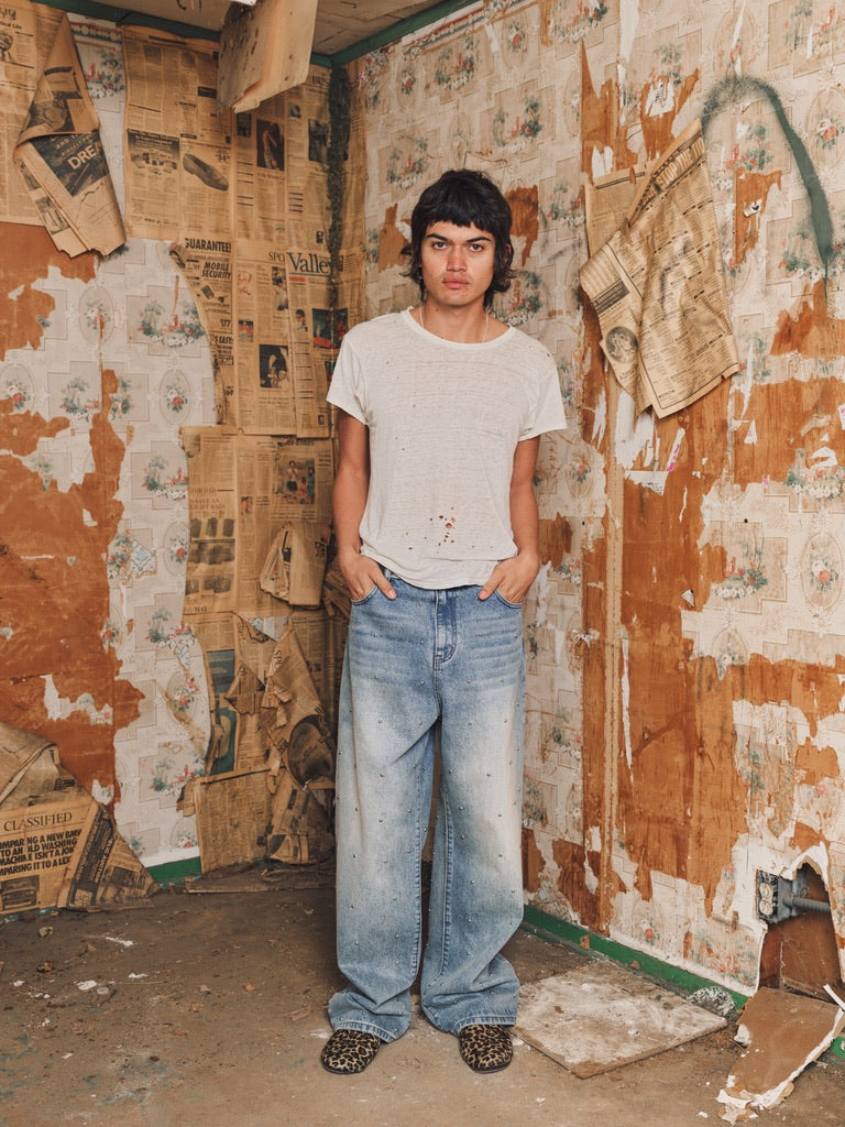 LAX, studded baggy denim (light wash)