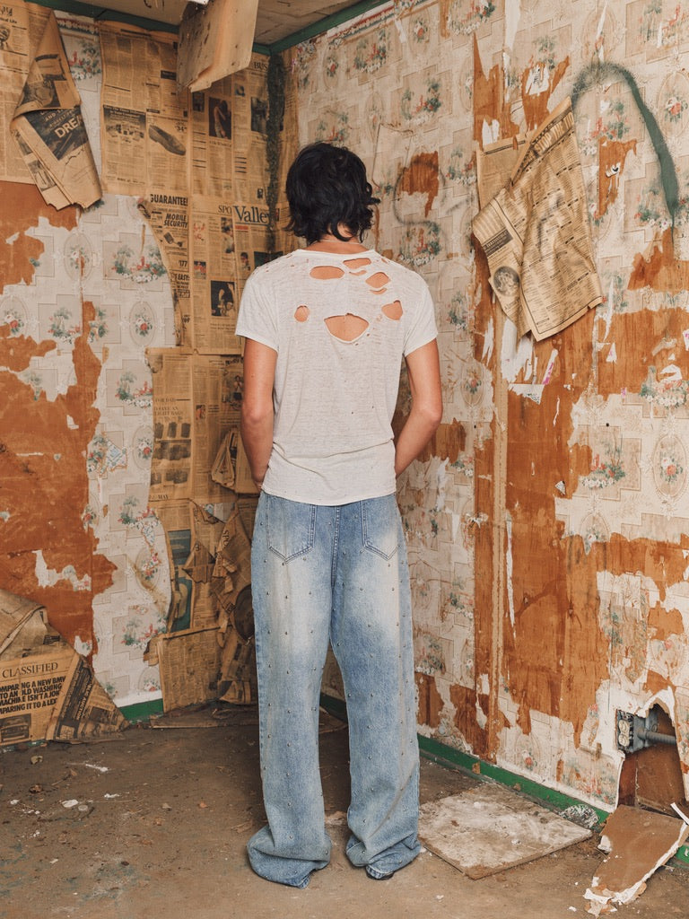 LAX, studded baggy denim (light wash)