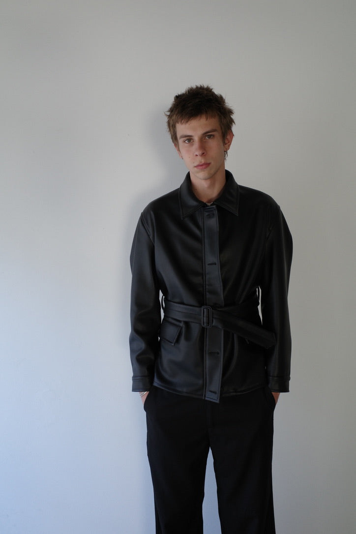 BELTED, leather jacket