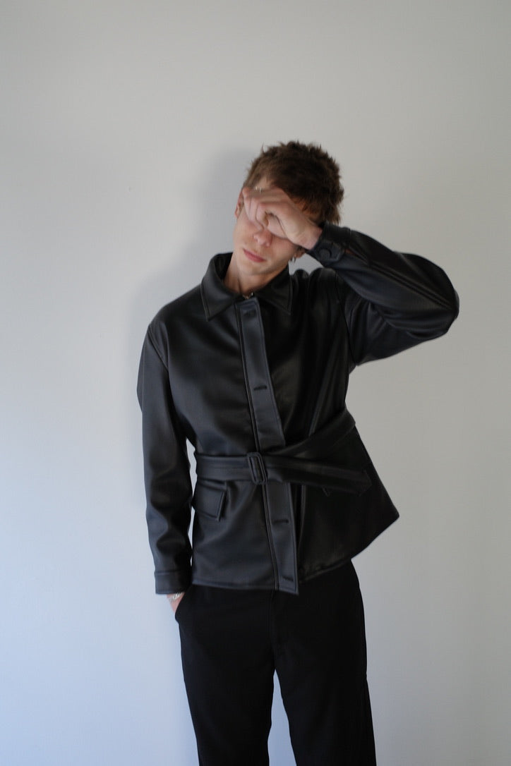 BELTED, leather jacket