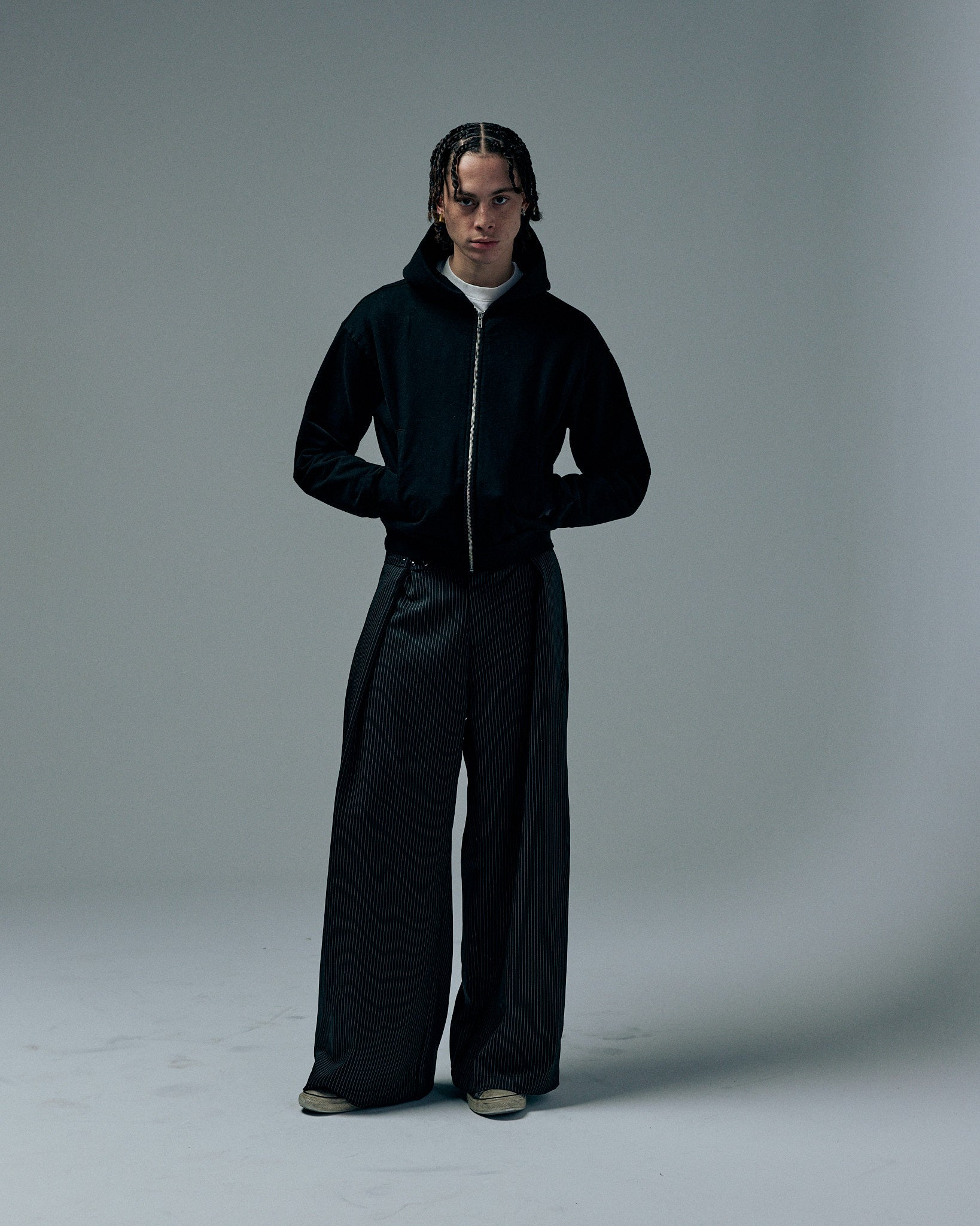 CALDWELL, pinstripe slacks | BASKETCASE