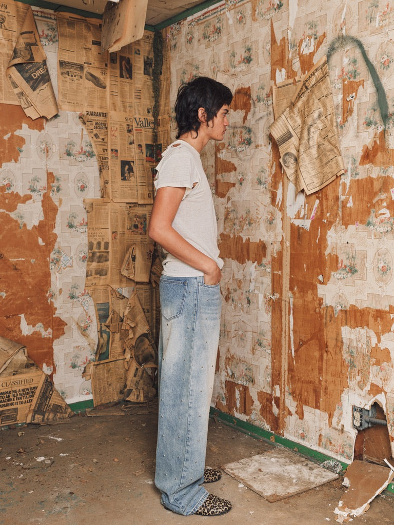 LAX, studded baggy denim (light wash)