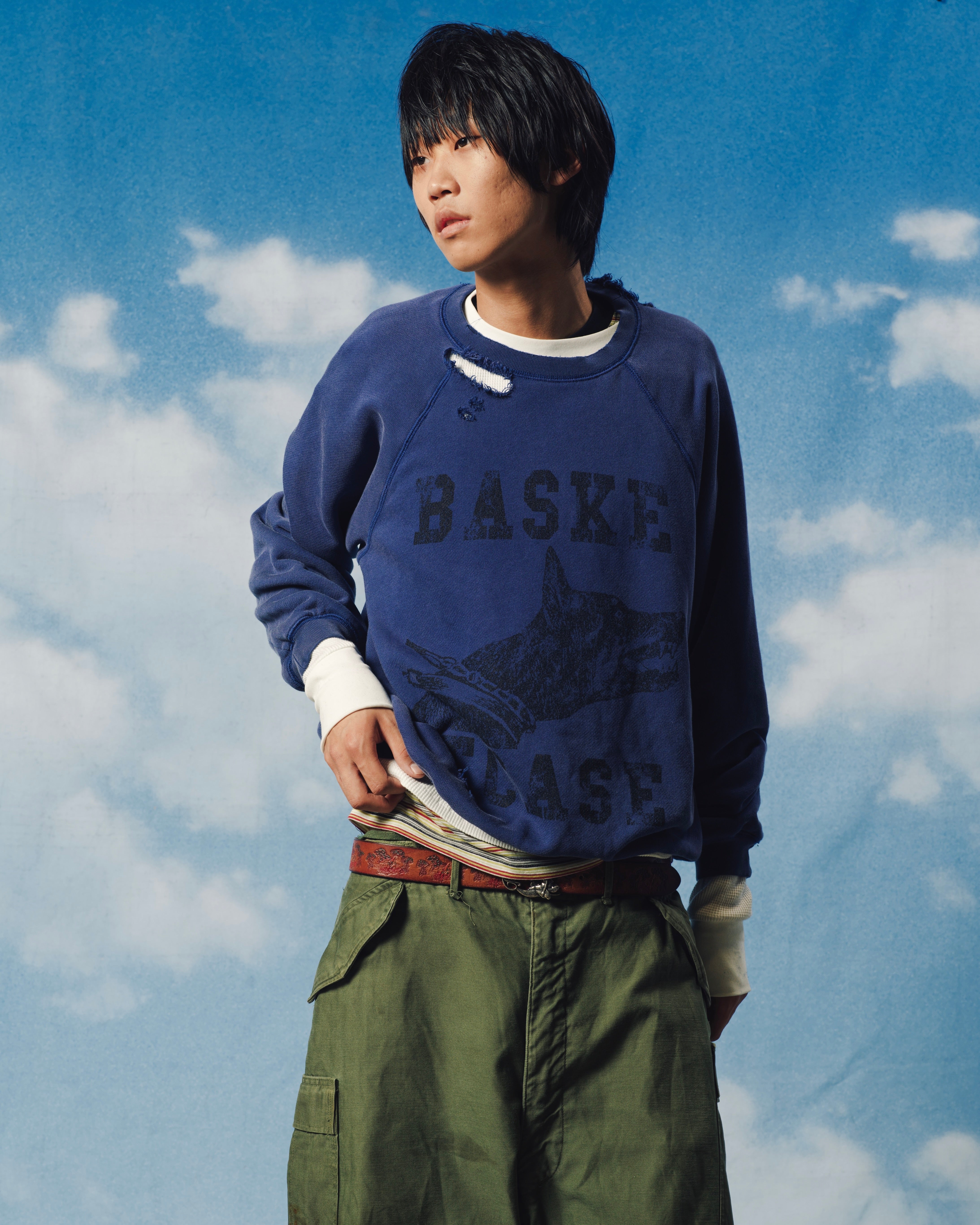 RAW COLLEGE, raglan crewneck (navy)