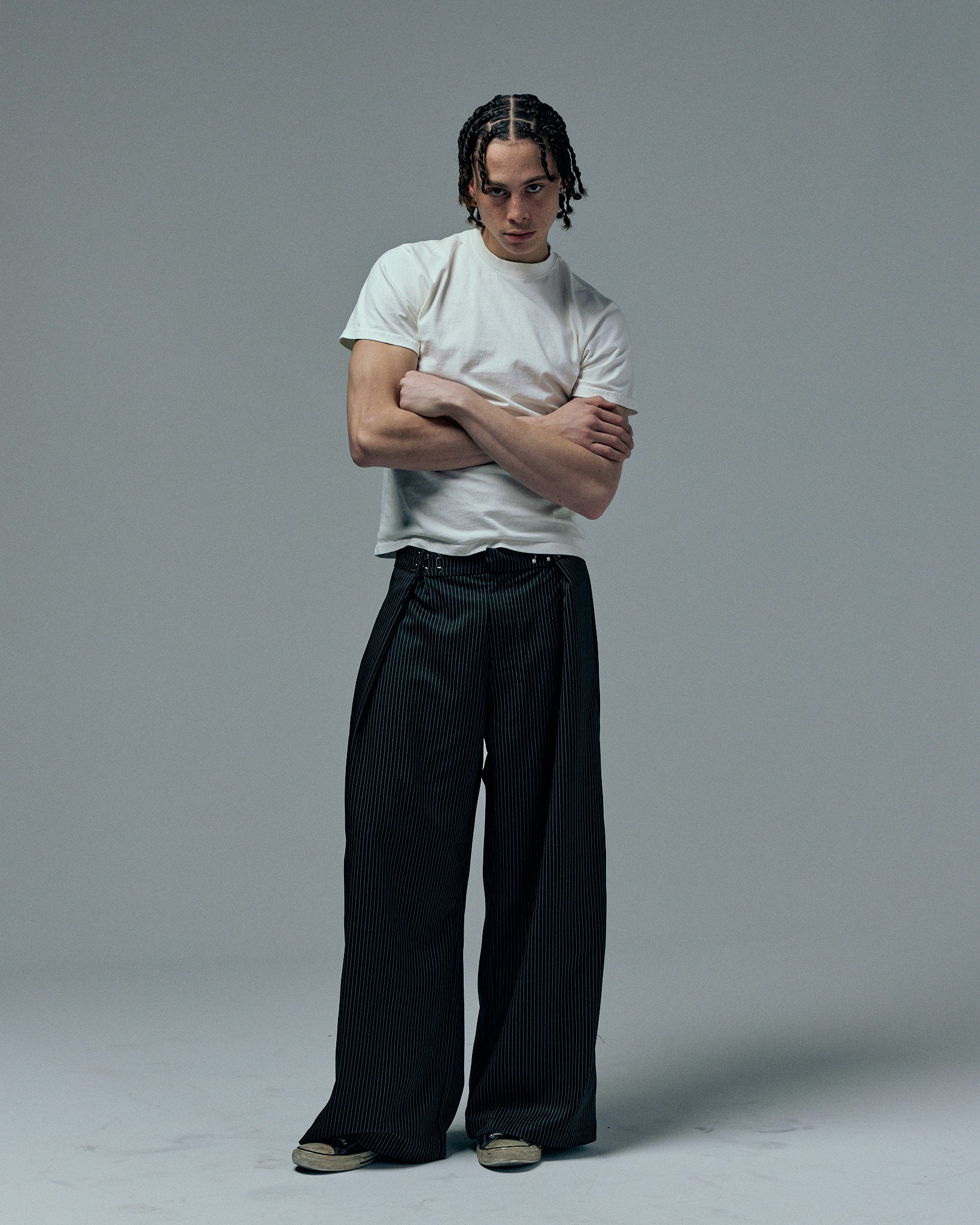 CALDWELL, pinstripe slacks | BASKETCASE
