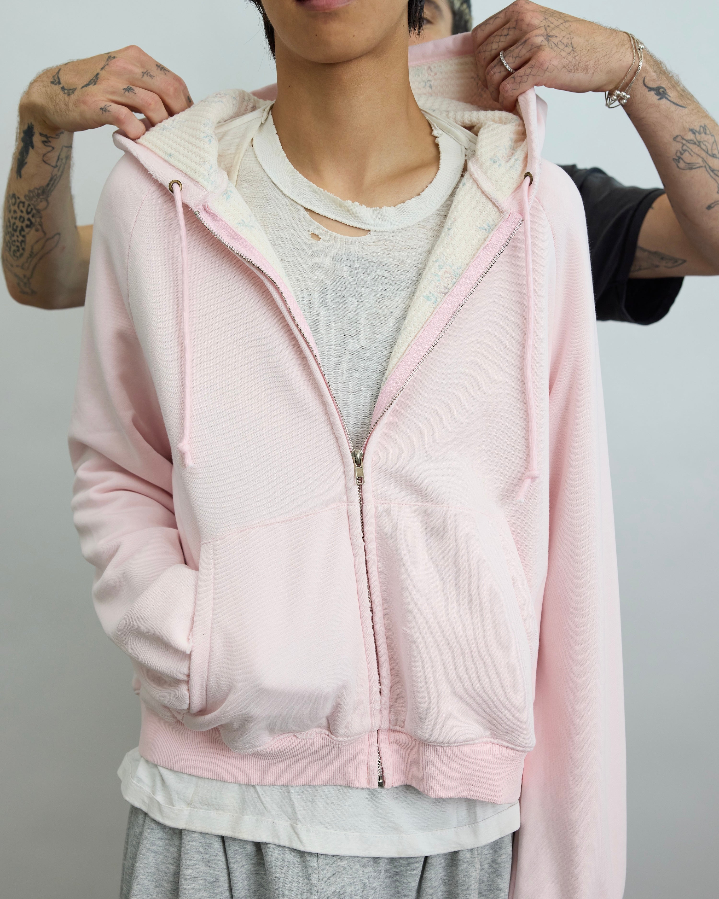 HENCH, floral thermal zip hoodie (pink)