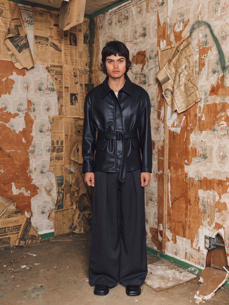 BELTED, leather jacket