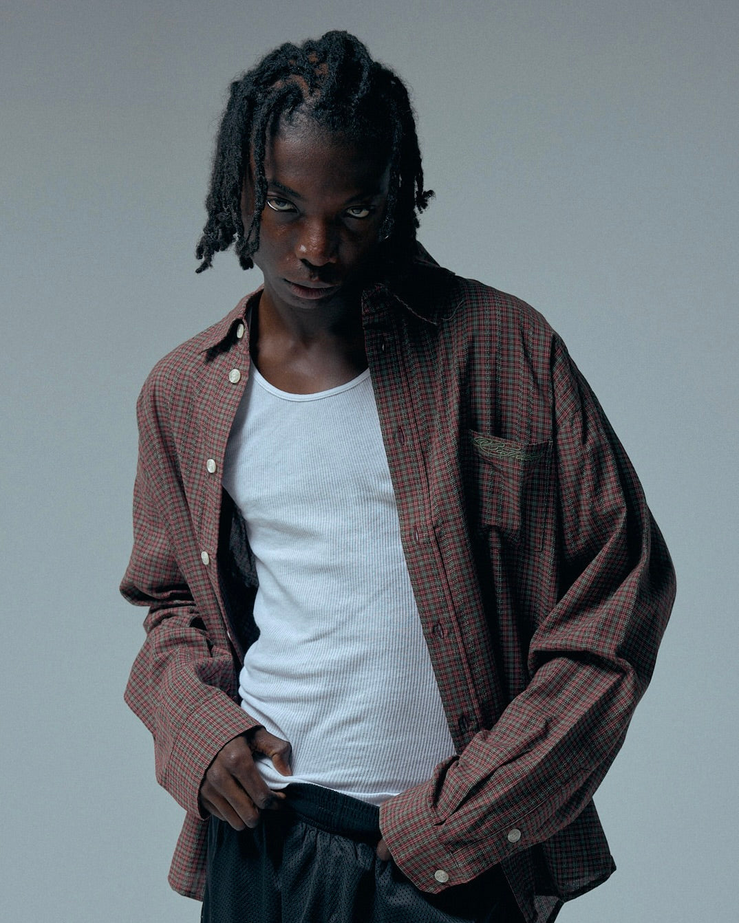 ALLEYWAY, oversized button-up (red plaid)