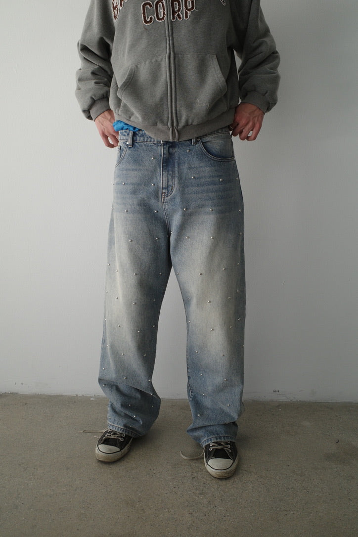 LAX, studded baggy denim (light wash)